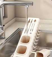 Ensemble de porte-couteaux de cuisine multifonctionnel mural sans perceuse avec cage à baguettes et support de rangement