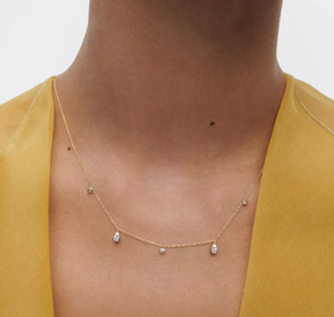 Chaîne élégante en or jaune massif 18 carats avec pendentifs en diamants de laboratoire multidrop - Product Image 1