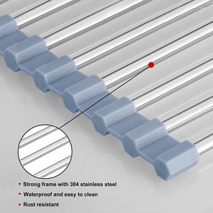 Égouttoir à vaisselle pliable en acier inoxydable, égouttoir d'évier extensible, organisateur de plats, bols et tasses pour la cuisine - Product Image 6
