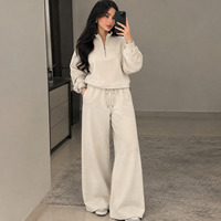 Ensemble pull molletonné à quart de zip pour femme, coupe ample, décontracté, deux pièces, long, automne, vente en gros, approvisionnement en vrac, ODM, mode minimaliste