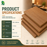 Panneau MDF mélaminé Jinbase 18 mm, grain de bois teck radiant, E0, 1220x2440 mm, panneau de fibres à densité moyenne stratifié mélamine