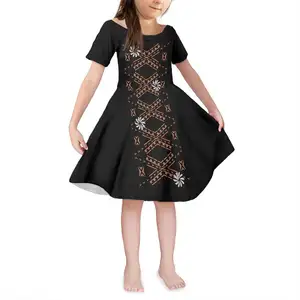 Полинезийская этническая одежда, черно-белое платье с цветочным принтом, платье на заказ для детей 13 лет, платье с коротким рукавом для девочек