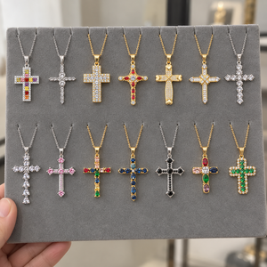 Bling Hiphop Jewelry Gift Gold Plated 925 Sterling Silver VVS Moissanite Iced Out Cuban Cross Pendant Necklace for Men Women - Product Image 1