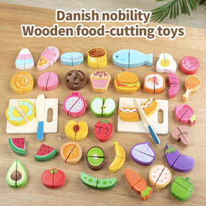 Ensemble de fruits à découper en bois avec couteau et planche - Jouets de cuisine d'imitation pour tout-petits et enfants - Cadeau éducatif - Product Image 1