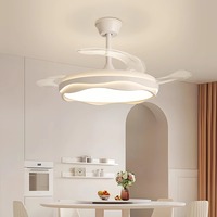 Ventilateur de plafond silencieux moderne couleur crème avec lumière LED, moteur DC, télécommande, 3 pales pour la maison et le bureau