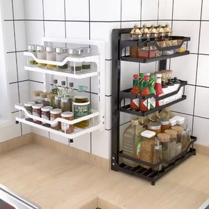 Étagère à épices réglable en fer pour cuisine, à fixer au mur ou sur comptoir, organisateur d'assaisonnements sans perçage - Product Image 1