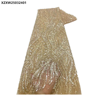 Nouveautés Tissu de dentelle perlée lourde de Dubaï Tissu de dentelle de mariée perlée de paillettes de broderie africaine