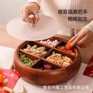 Caja redonda de madera maciza para frutos secos con tapa, contenedor de madera para aperitivos, regalo para el Año Nuevo Chino - Product Image 2