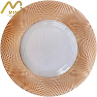 Assiettes de présentation en verre à bord doré de 13 pouces pour mariage, décoratives, pour dîner et fête