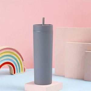 Gobelet skinny de 16oz 2024 en plastique acrylique mat à double paroi en vrac avec paille de blé et couvercle Bouteilles d'eau écologiques pour bébés et enfants - Product Image 2