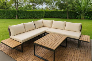 [BeNK] Ensembles de canapés d'extérieur modernes en bois d'acacia pour véranda, jardin, cour arrière, cadre en acier thermolaqué, couleur de coussin personnalisée - Product Image 5