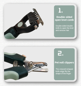 Kit de toilettage complet pour animaux de compagnie en acier inoxydable et plastique écologiques - Ensemble de 8 pièces pour la coupe des poils, des ongles et le bain des petits animaux - Product Image 2