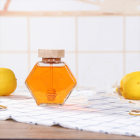 Pot à miel en verre hexagonal de 100 ml, 220 ml, 380 ml avec cuillère à miel