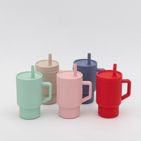 Botol Minum Tumbler Macaron Beige Warna-Warni Kustom yang Lucu, Ringkas, Dapat Digunakan Kembali untuk Dewasa, Mug Minum Portabel dengan Sedotan Silikon