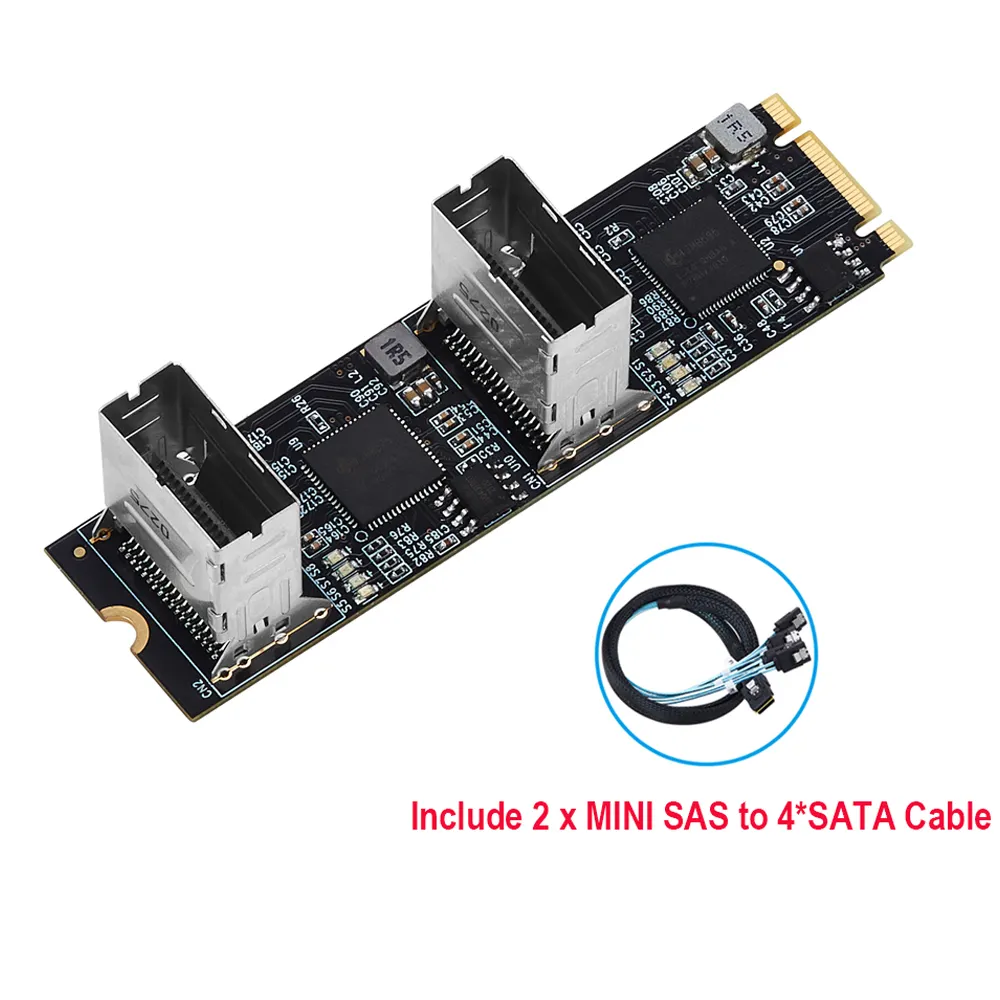 8 Port RAID SATA III 6Gbp/s M.2 B + M anahtar adaptörü PCI-e 3.0x2 bant genişliği dahil 2 Mini SAS 4 SATA kablo desteği ZFS RAID
