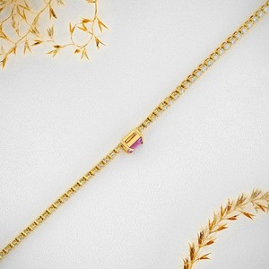 18k Gold Diamond Tennis <b>Bracelet</b>: Emerald, Sapphire or <b>Ruby</b> Center - Product Image 5