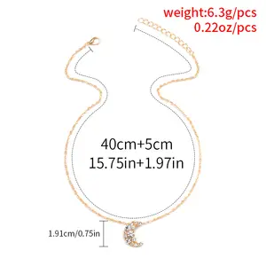 Geili Fashion 18k Gold Plated Bling Rhinestone Crystal Moon Pendant Necklace Hip Hops Cz Moon Necklace For Party