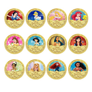 12 Monedas de Metal Doradas de la Serie de Princesas de Películas Animadas Estadounidenses, Blancanieves, Elsa, Monedas Conmemorativas para Coleccionar y Regalar - Product Image 1