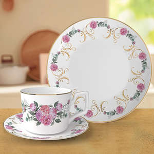 <span class=keywords><strong>Vajilla</strong></span> de Lujo Estilo Occidental con Base Plana y Flores Rosas con Borde Dorado para Suministros de Escritorio y Alquiler para Eventos - Product Image 5