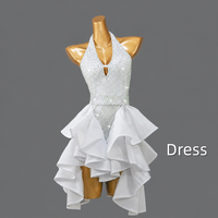 Robe de danse latine pour femmes, dos nu, ornée de strass, blanche, en spandex extensible, à volants, pour compétition sur scène, vente en gros