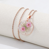Collier en résine avec fleurs séchées JOYE, plaqué or, chaîne de pull, pendentif en forme de larme, cercle, fleurs pressées, terrarium botanique