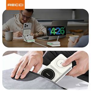 RECCI RCW-48 Chargeur sans fil magnétique pliable 3-en-1 pour smartphones, montres et écouteurs - Product Image 5