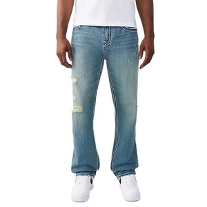 <span class=keywords><strong>Jeans</strong></span> Casual da <span class=keywords><strong>Uomo</strong></span> Ricamati a <span class=keywords><strong>Vita</strong></span> <span class=keywords><strong>Bassa</strong></span> Stile Hip Hop a Gamba Dritta in Denim di Cotone con Lavaggio Distressed per l'Autunno - Product Image 4