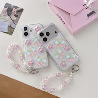 Coque de téléphone transparente en époxy avec motif floral 3D papillon et perles de cristal, style gelée pastel, pour iPhone 17 Pro Max 16 15 14, avec dragonne
