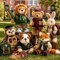 Ensemble de peluches universitaires OEM, Lion, Ours, Lapin, Hibou, Bouledogue, Renard en uniforme scolaire