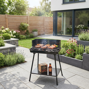 Barbecue Rettangolare BestBQ 58x38xh.82cm Nero Stile Moderno Altezza Regolabile Funzione Senza Fumo 4 Posizioni di Cottura Accensione Piezoelettrica - Product Image 2