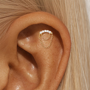 Pendientes de Plata Sólida S925 con Borla Geométrica, Cadena y Zirconia, con Cierre de Rosca Plano, Diseños Variados - Product Image 4