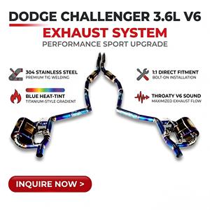 Sistema de Escape Catback con Válvulas Vortex Titanium Blue para Dodge Challenger 3.6L V6 con Silenciadores Laterales Dobles y Salidas Dobles - Product Image 1