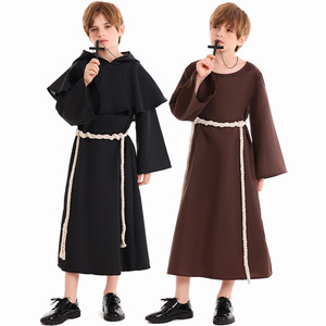 BAIGE Halloween Enfants Costumes Brun <span class=keywords><strong>Noir</strong></span> <span class=keywords><strong>Moine</strong></span> Prêtre Robes Sorcière Assistant Cosplay Ensemble avec une Cape pour Enfants - Product Image 4