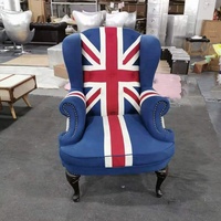 Fauteuil antique à dossier haut en cuir renforcé de boutons, chaise aviateur de style anglais, pour salon, Union Jack