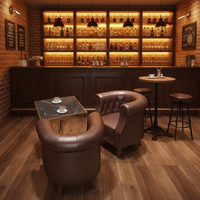 Ensemble de canapés en cuir capitonnés rétro, meubles de restaurant commercial, banquette de bar avec table en pierre noire pour pub, bistrot, café