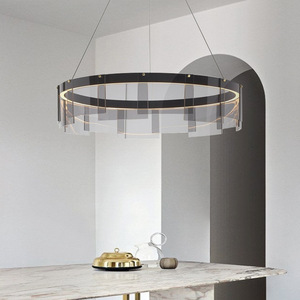 Post-moderne suspendu salon cuisine îlot luxe verre noir unique anneau circulaire suspension - Product Image 1