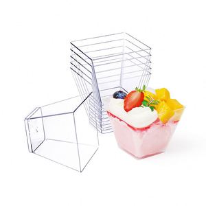 Vasos de Plástico PS Cuadrados Transparentes Biodegradables de 5oz/150ml para Postres, con Tapas y Cucharas, para Pastel de Queso, Tiramisú y Helado, Venta al Por Mayor Personalizada - Product Image 4