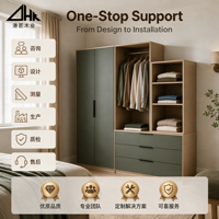 Armoire combinée en bois à double porte avec penderie, tiroirs et étagères ouvertes, grand meuble de rangement pour chambre à coucher