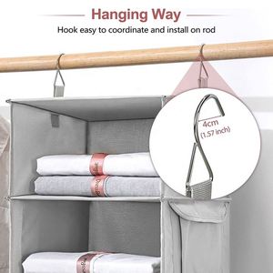 <b>6</b>-Shelf Stainless Steel Hanging Wardrobe Closet Organizer with 2 Separable 3-Shelf Pockets and <b>Drawers</b> for Clothing & Bedding - Product Image 5