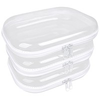 3PCS Pochettes transparentes à fermeture éclair côté dur en plastique à fermeture éclair Trousse à crayons Ensemble portable de rangement de voyage Organisateur Bins