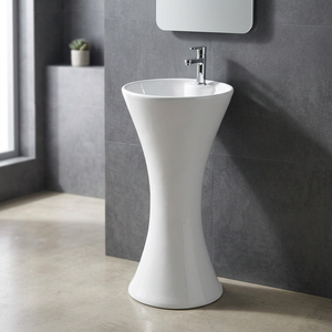 White Porcelain Modern Art Wash <b>Basin</b> with Full Pedestal Designer Bathroom Sanitary Ware - Product Image 4