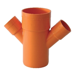 Raccordo in plastica a doppia derivazione ridotta 45° arancione diametro 100 x 50 per sistemi di drenaggio - Product Image 1