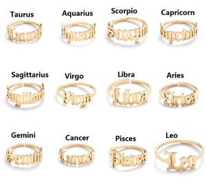 Mode Non Ternish 18K Or Argent Plaqué Horoscope Astrologie Réglable En Acier Inoxydable 12 Signe Du Zodiaque Anneaux Bijoux pour Femmes - Product Image 2