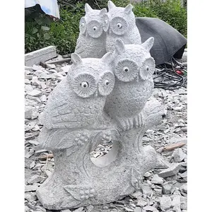手彫りフクロウの庭の装飾像小さな花崗岩の石の動物の彫刻