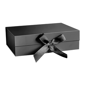 Boîtes cadeaux pliables en carton noir rigide de luxe avec impression personnalisée, fermeture magnétique, couvercle magnétique, avec logo - Product Image 1