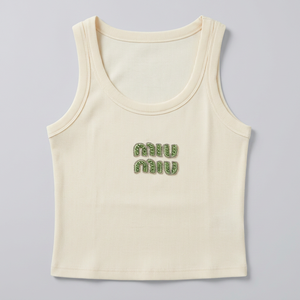 Débardeur en coton côtelé avec broderie perlée et logo en strass vert, vêtement décontracté d'été sans manches pour femme - Product Image 1