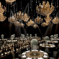 Grand lustre en cristal doré rétro noir et or de luxe pour mariage, plusieurs tailles, pour décoration de plafond de mariage haut de gamme