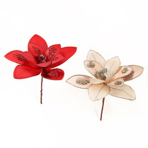 Glitter Powder Fabric Poinsettia Artificial <b>Christmas</b> <b>Flower</b> 15CM for <b>Christmas</b> <b>Tree</b> Wreath Rattan Holiday Scene Decoration - Product Image 5