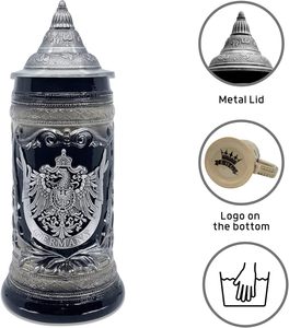 Essence Europe 0,6 litros OktoberfestHaus alemán Adler (águila) Stein <span class=keywords><strong>cerveza</strong></span> taza carbón negro cerámica Metal para vino - Product Image 3