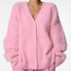 Herbst-Winter-Cardigan für Damen, Flauschiger V-Ausschnitt Strickpullover, Einreihig, Überschnittene Schulter, Puffärmel, Gerippte Manschetten, Gemütlich Weich und Warm - Product Image 5